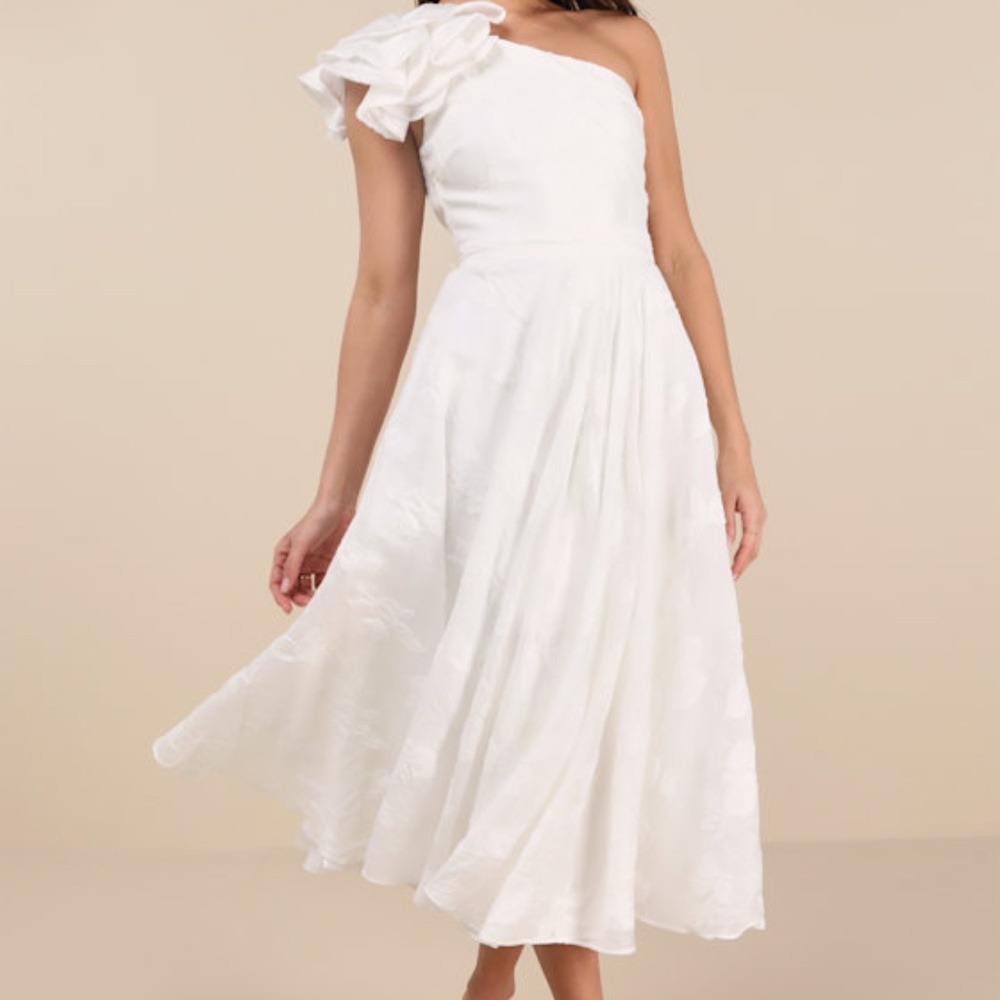 Lulus Ruffled One-shoulder Midi Dress - Size XL